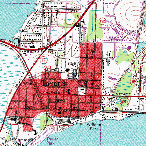 Topographic Map of Tavares High School, FL