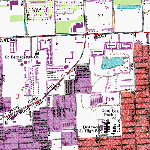 Topographic Map of Hollywood Memorial Gardens North, FL