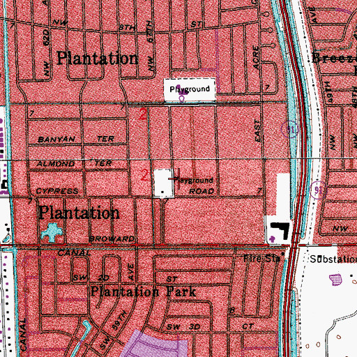 Topographic Map of Plantation Library, FL