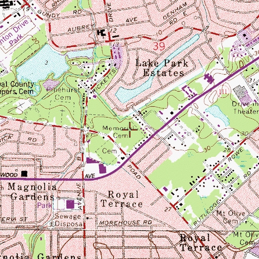 Topographic Map of Memorial Cemetery, FL