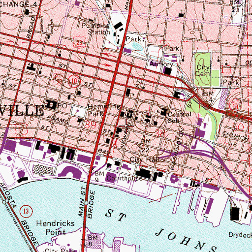 Topographic Map of Jacksonville Public Library, FL