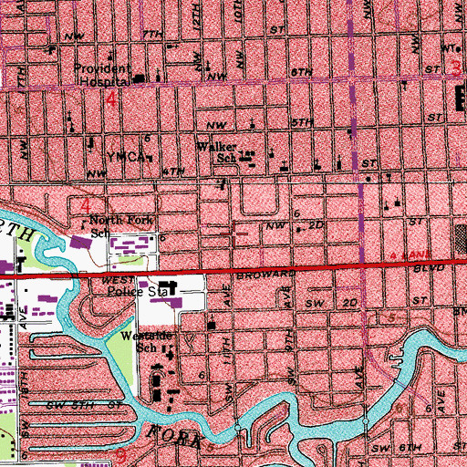 Topographic Map of West Broward Hospital, FL