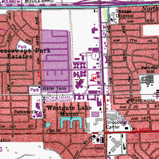 Topographic Map of Plantation General Hospital, FL