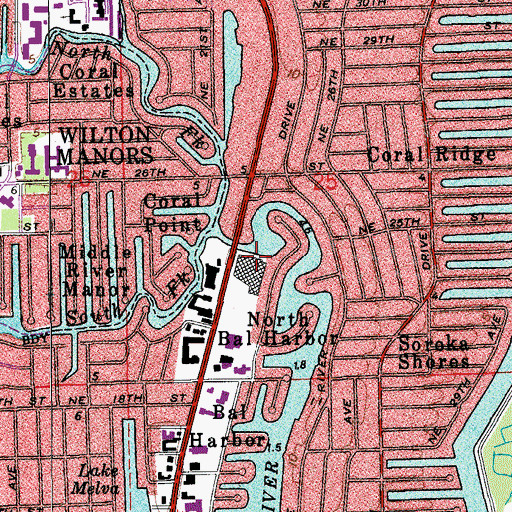 Topographic Map of Coral Ridge Psychiatric Hospital, FL