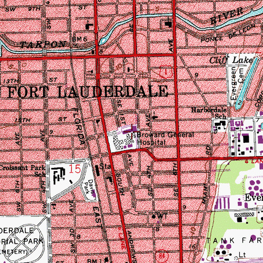 Topographic Map of Broward General Medical Center, FL