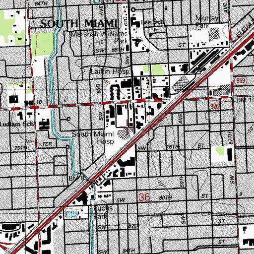Topographic Map of South Miami Hospital, FL