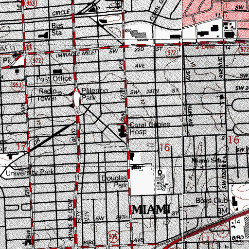 Topographic Map of Coral Gables Hospital, FL