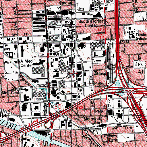 Topographic Map of Jackson Memorial Hospital, FL