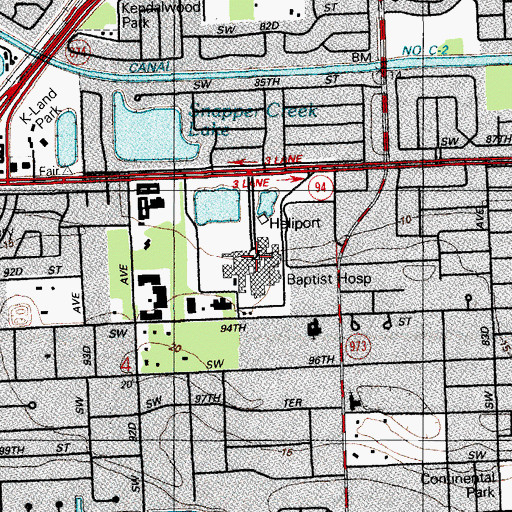 Topographic Map of Baptist Hospital of Miami, FL