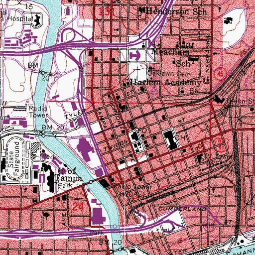 Topographic Map of Tampa-Hillsborough County Public Library System, FL