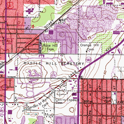 Topographic Map of Myrtle Hill Memorial Park, FL