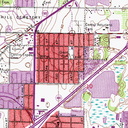 Topographic Map of Rose Hills Cemetery, FL