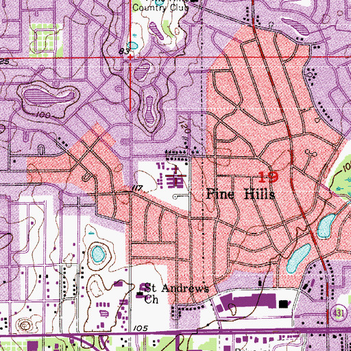 Topographic Map of Pine Hills Elementary School, FL