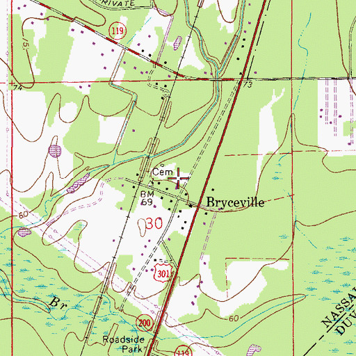 Topographic Map of Bryceville Elementary School, FL