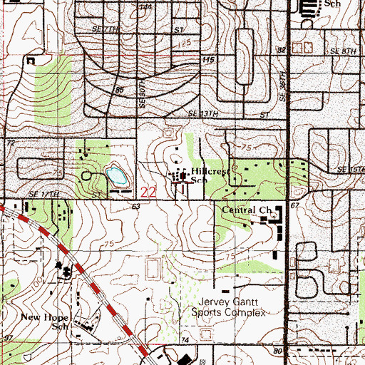 Topographic Map of Hillcrest School, FL