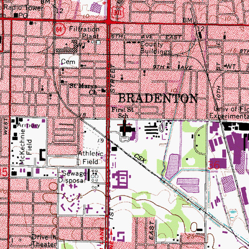 Topographic Map of Bradenton Middle School, FL