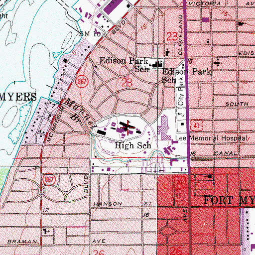 Topographic Map of Fort Myers High School, FL