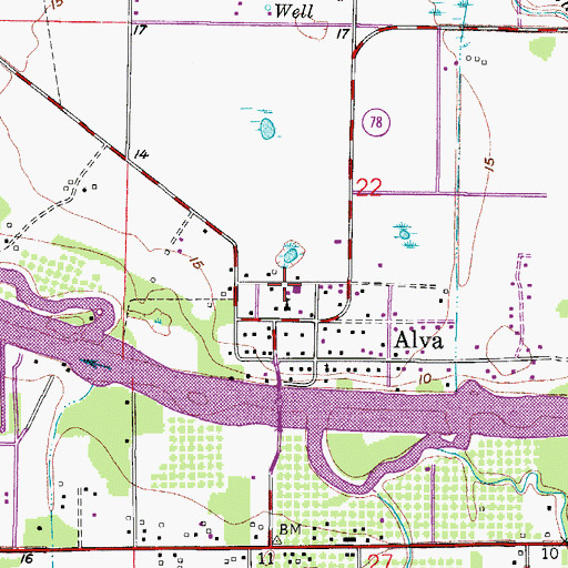Topographic Map of The Alva School, FL