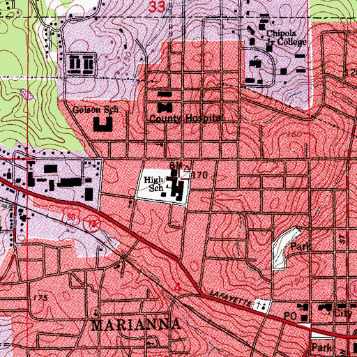 Topographic Map of Marianna High School, FL