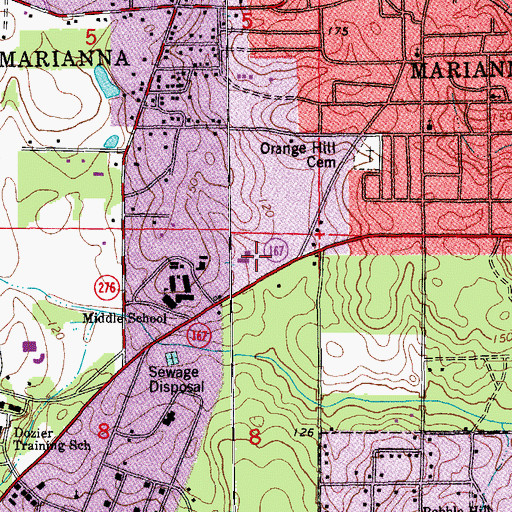 Topographic Map of Marianna Middle School, FL