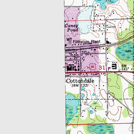 Topographic Map of Cottondale High School, FL
