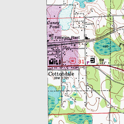 Topographic Map of Cottondale Elementary School, FL