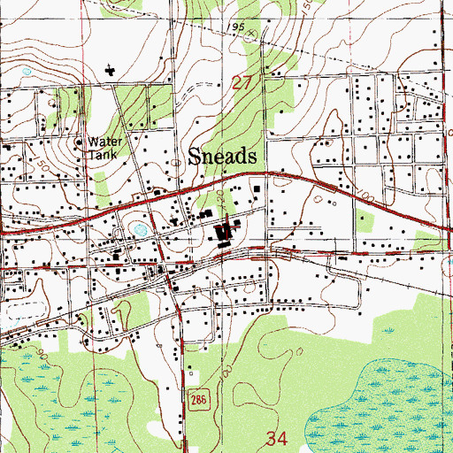 Topographic Map of Sneads High School, FL