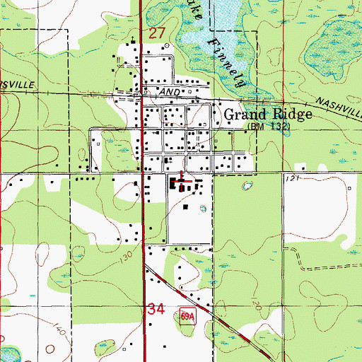 Topographic Map of Grand Ridge High School, FL