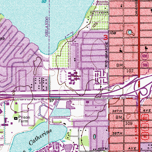 Topographic Map of Memorial Middle School, FL