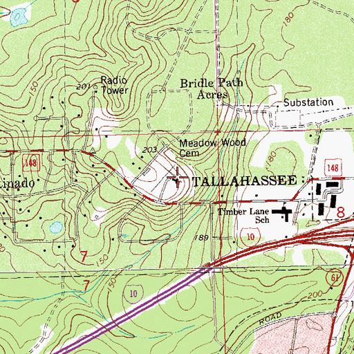 Topographic Map of Meadowwood Memorial Park, FL