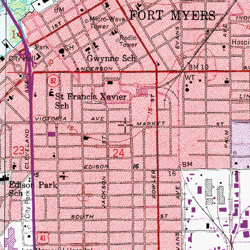 Topographic Map of Fort Myers-Lee County Library, FL