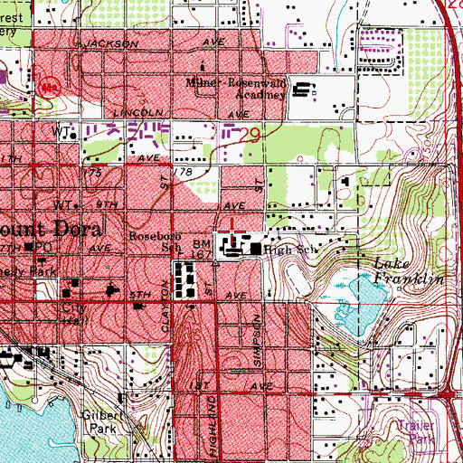 Topographic Map of Mount Dora Public Library, FL