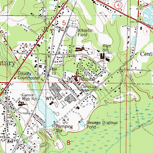 Topographic Map of Century Memorial Hospital, FL