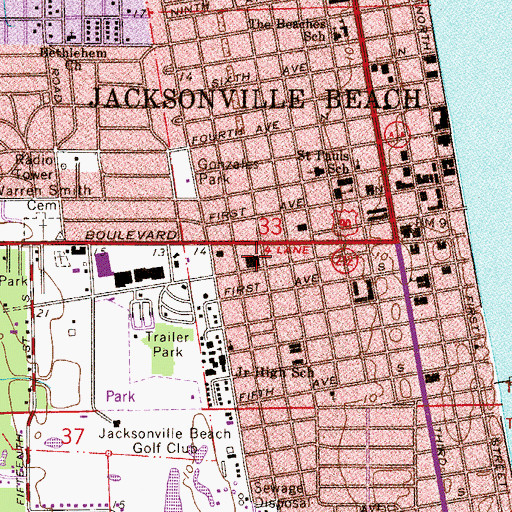 Topographic Map of Saint Johns River Hospital, FL