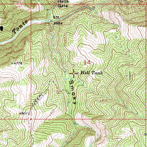 Topographic Map of Hell Tank, AZ