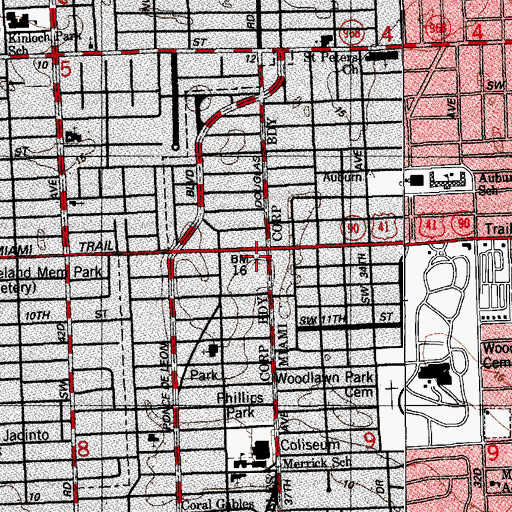 Topographic Map of North Gables Hospital (historical), FL