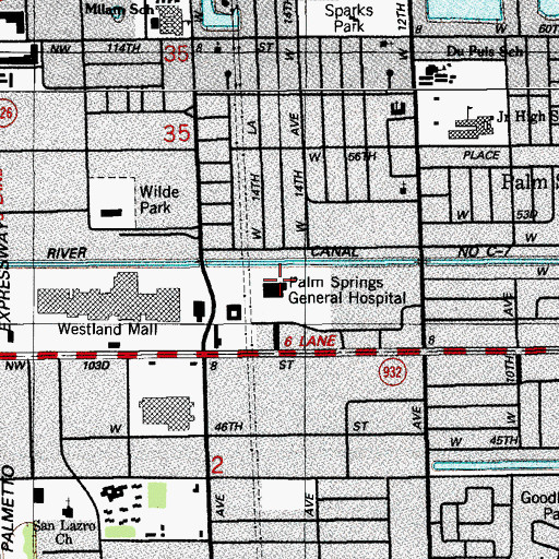 Topographic Map of Palm Springs General Hospital, FL