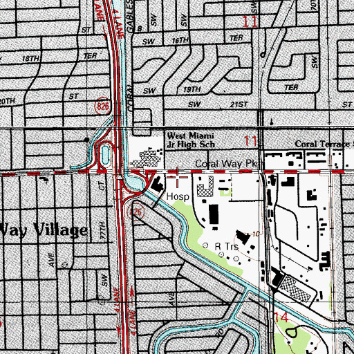 Topographic Map of Westchester General Hospital, FL
