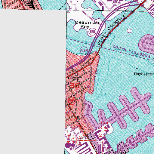 Topographic Map of Saint Petersburg Beach Public Library, FL