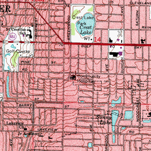 Topographic Map of Clearwater Community Hospital, FL