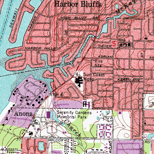 Topographic Map of Sun Coast Hospital, FL