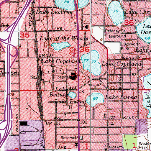 Topographic Map of Orlando Regional Medical Center, FL