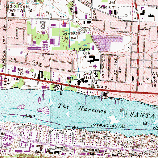 Topographic Map of HSA Gulf Coast Hospital, FL