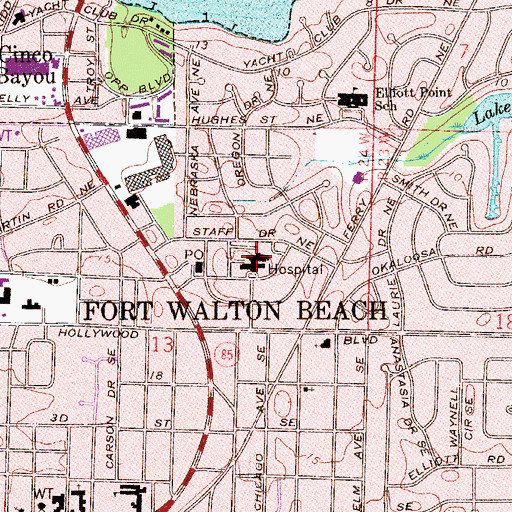 Topographic Map of Fort Walton Beach Hospital Extended Care, FL