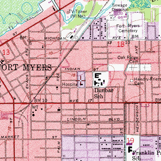 Topographic Map of Fort Myers Community Hospital, FL