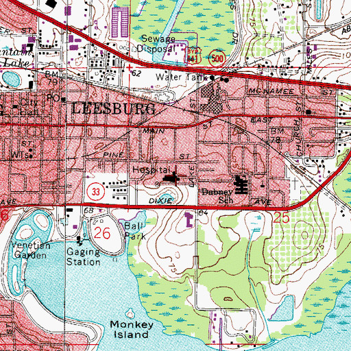 Topographic Map of Leesburg Regional Medical Center, FL