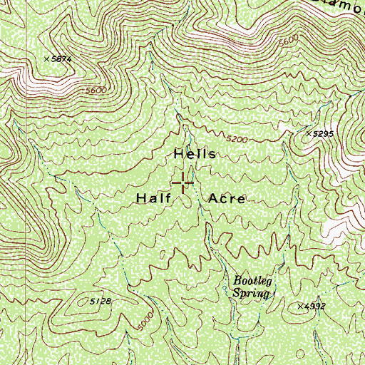 Topographic Map of Hells Half Acre, AZ
