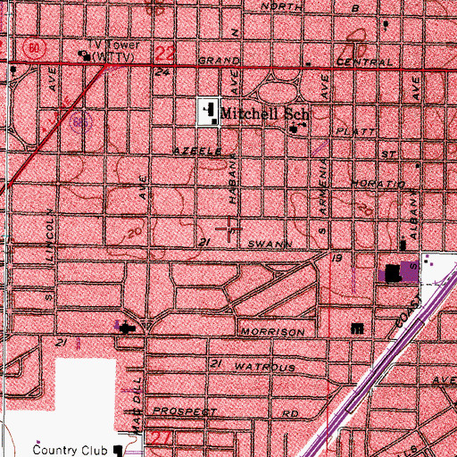 Topographic Map of Memorial Hospital of Tampa, FL