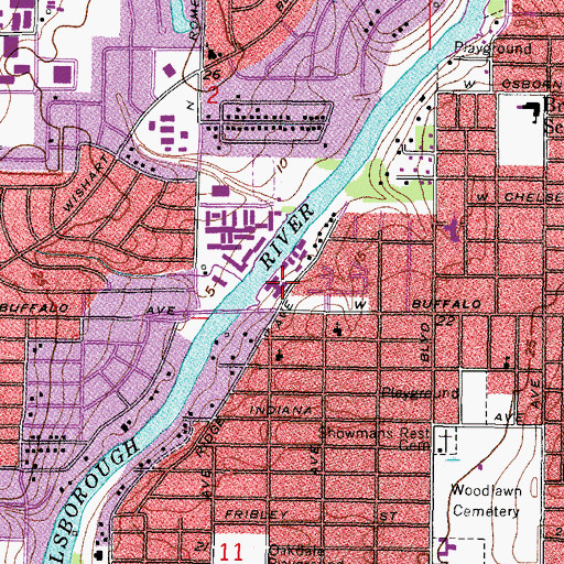 Topographic Map of Tampa Heights Hospital, FL