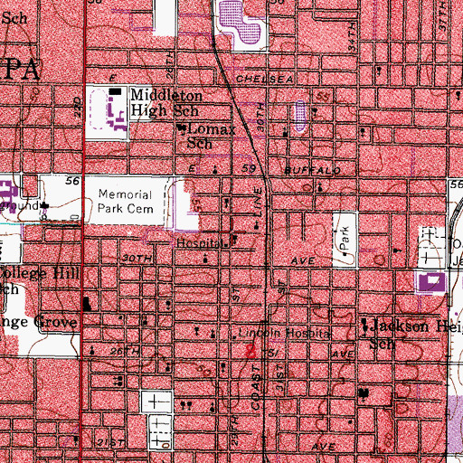 Topographic Map of Centro Espanol Memorial Hospital, FL
